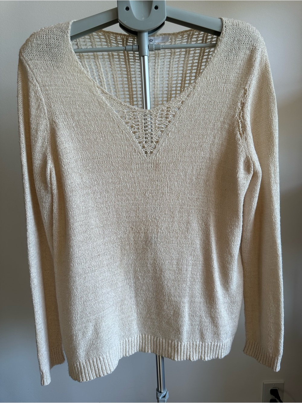 cleo Cream V-Neck Lightweight Knit Sweater